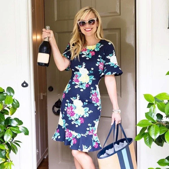 Draper James Hydrangea Row Floral Peplum Knit Ruffle Dress Size Small - Picture 8 of 8